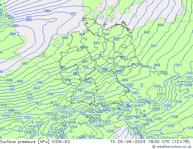 Surface pressure ICON-EU Th 26.09.2024 18 UTC