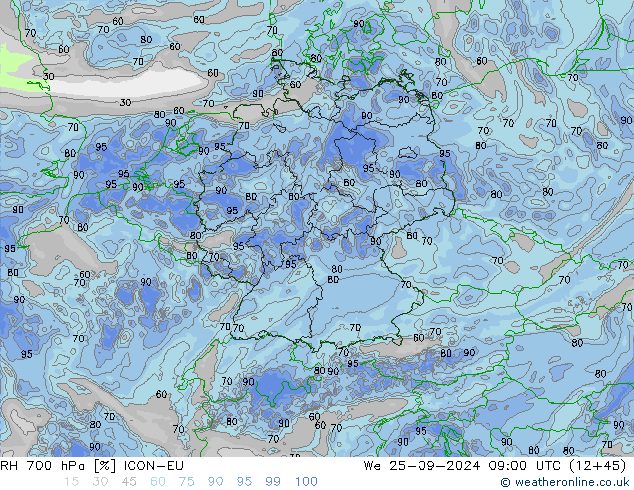 RH 700 hPa ICON-EU Qua 25.09.2024 09 UTC