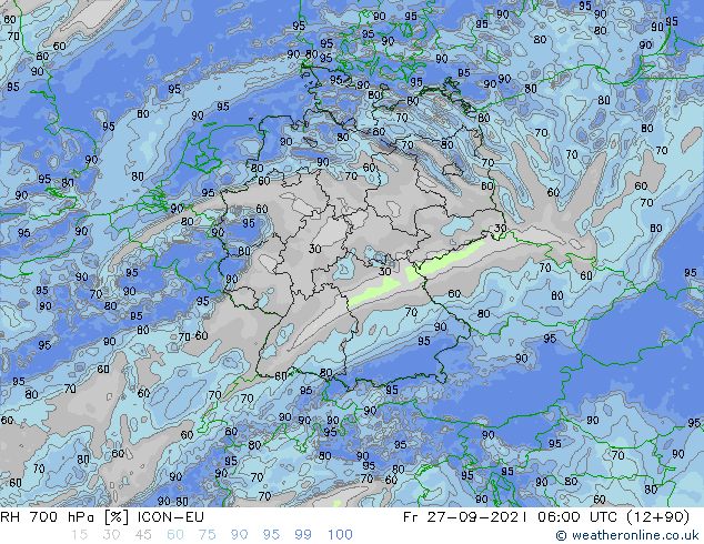 RH 700 hPa ICON-EU Fr 27.09.2024 06 UTC