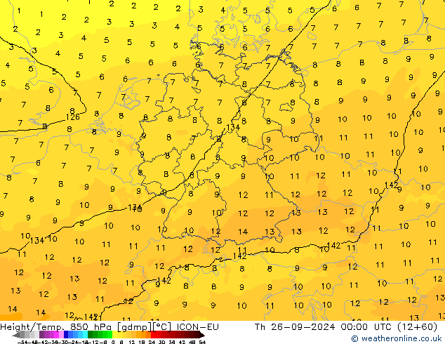 Height/Temp. 850 гПа ICON-EU чт 26.09.2024 00 UTC