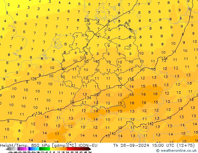 Height/Temp. 850 hPa ICON-EU Th 26.09.2024 15 UTC