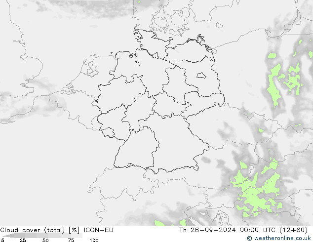 Cloud cover (total) ICON-EU Th 26.09.2024 00 UTC