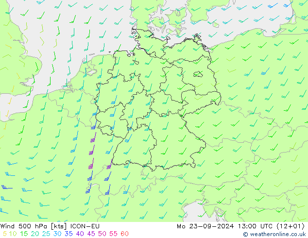 Wind 500 hPa ICON-EU Mo 23.09.2024 13 UTC