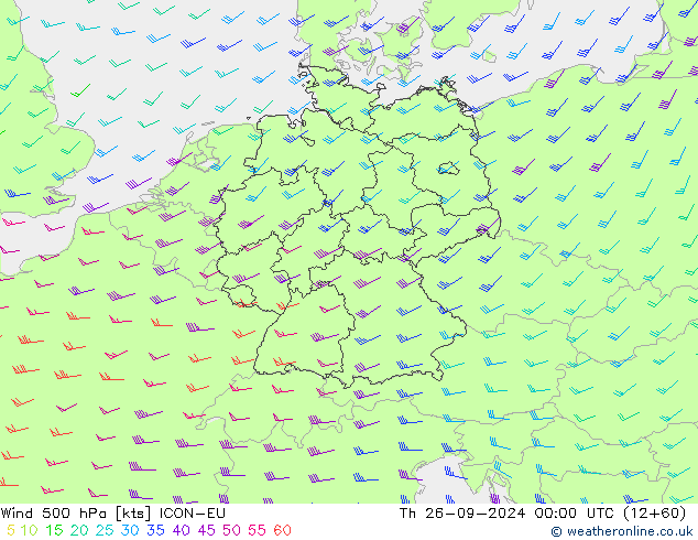 Vento 500 hPa ICON-EU Qui 26.09.2024 00 UTC