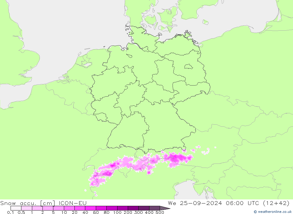 Toplam Kar ICON-EU Çar 25.09.2024 06 UTC