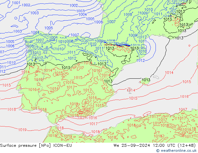 Surface pressure ICON-EU We 25.09.2024 12 UTC