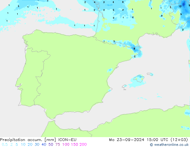 Precipitación acum. ICON-EU lun 23.09.2024 15 UTC