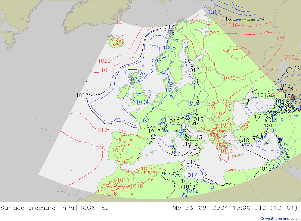 Presión superficial ICON-EU lun 23.09.2024 13 UTC