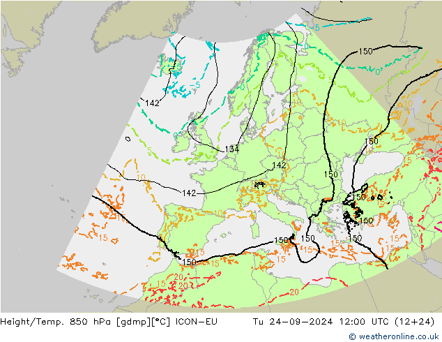 Yükseklik/Sıc. 850 hPa ICON-EU Sa 24.09.2024 12 UTC