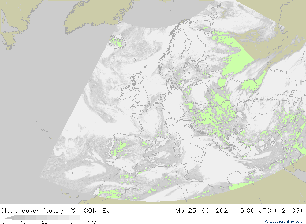 Cloud cover (total) ICON-EU Mo 23.09.2024 15 UTC