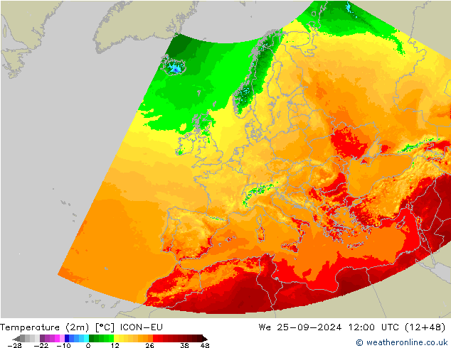 Temperatura (2m) ICON-EU mer 25.09.2024 12 UTC