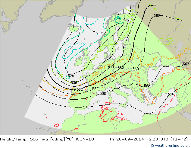 Height/Temp. 500 hPa ICON-EU Th 26.09.2024 12 UTC