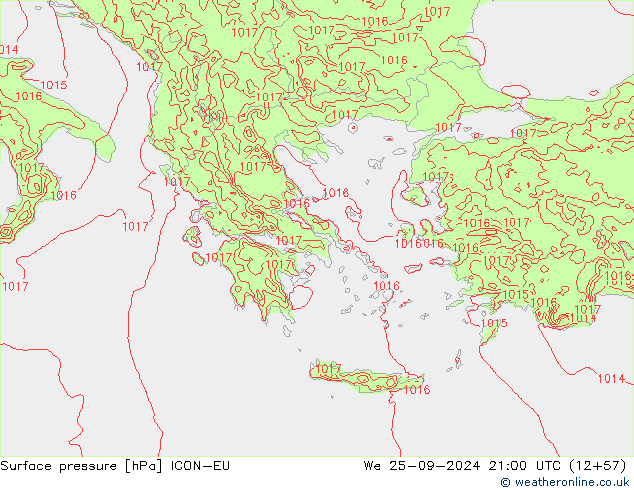 Presión superficial ICON-EU mié 25.09.2024 21 UTC