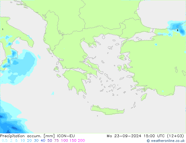 Precipitation accum. ICON-EU Mo 23.09.2024 15 UTC