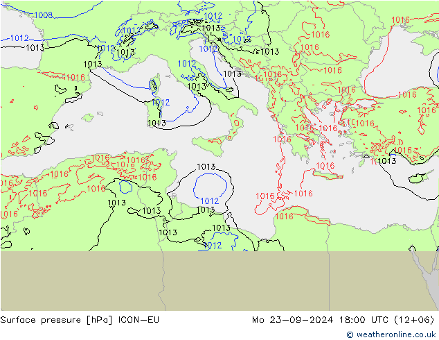 Pressione al suolo ICON-EU lun 23.09.2024 18 UTC