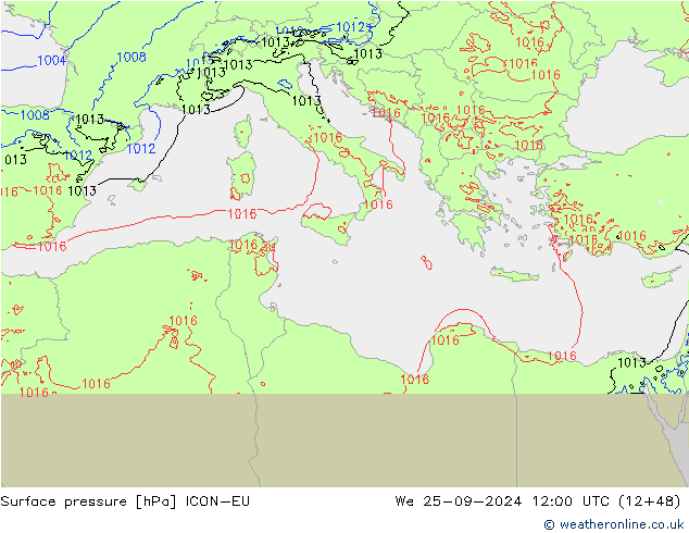 Yer basıncı ICON-EU Çar 25.09.2024 12 UTC