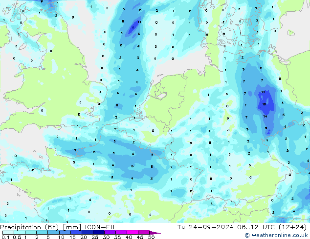 Précipitation (6h) ICON-EU mar 24.09.2024 12 UTC