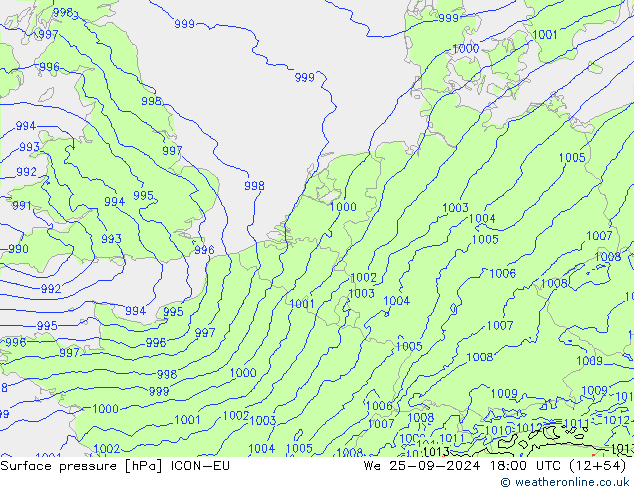 Surface pressure ICON-EU We 25.09.2024 18 UTC