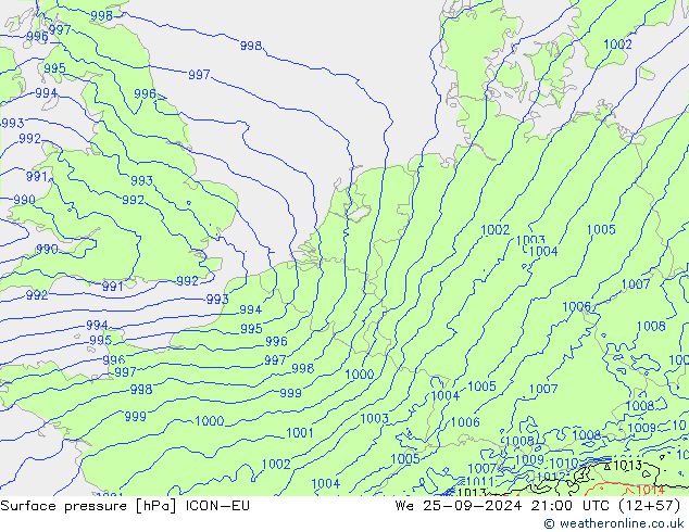 Surface pressure ICON-EU We 25.09.2024 21 UTC