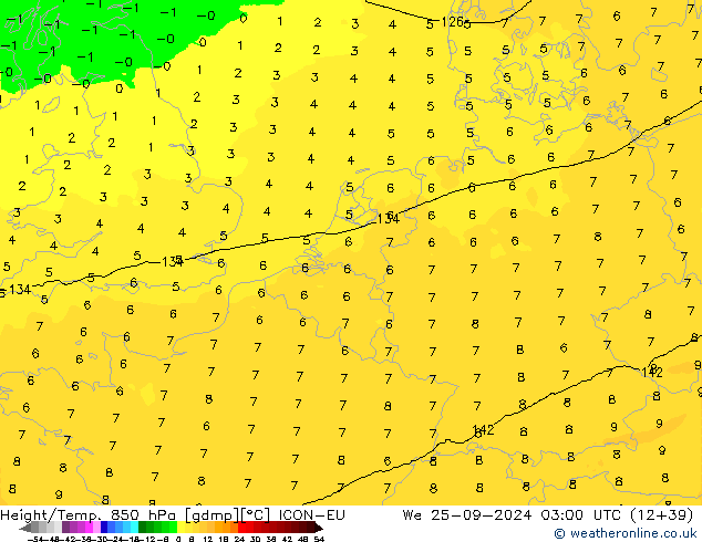 Height/Temp. 850 hPa ICON-EU Qua 25.09.2024 03 UTC