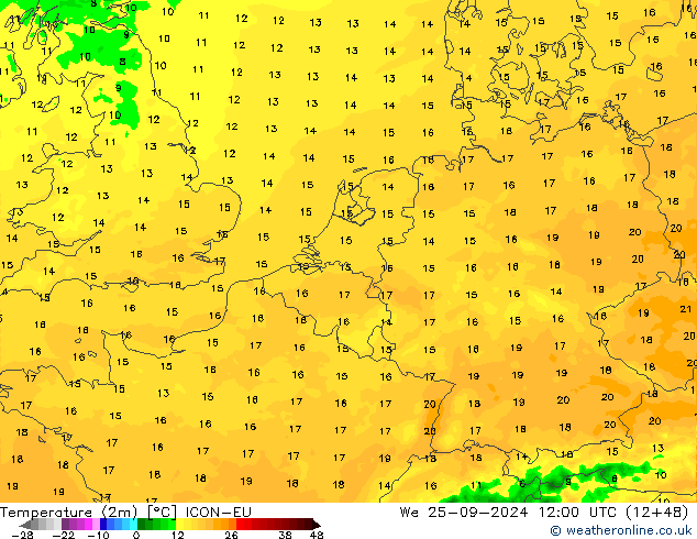 карта температуры ICON-EU ср 25.09.2024 12 UTC