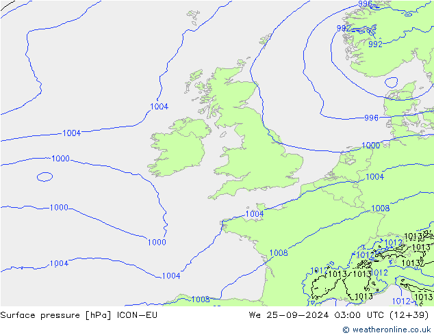 Surface pressure ICON-EU We 25.09.2024 03 UTC