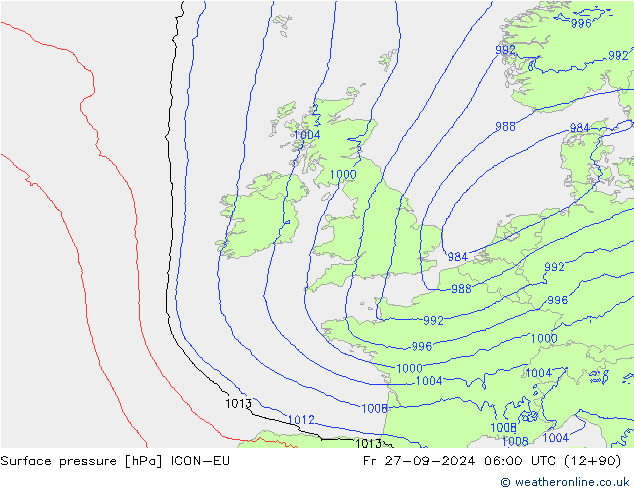 Surface pressure ICON-EU Fr 27.09.2024 06 UTC