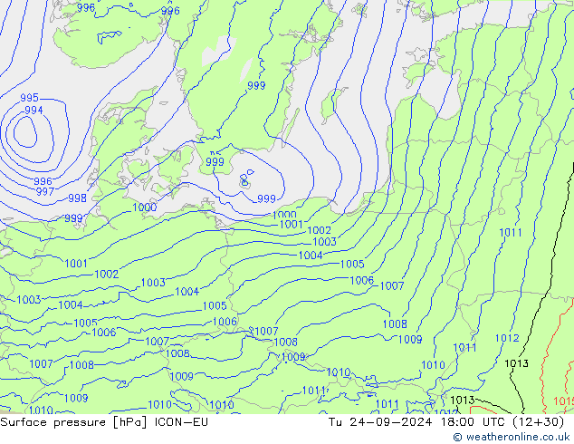Luchtdruk (Grond) ICON-EU di 24.09.2024 18 UTC