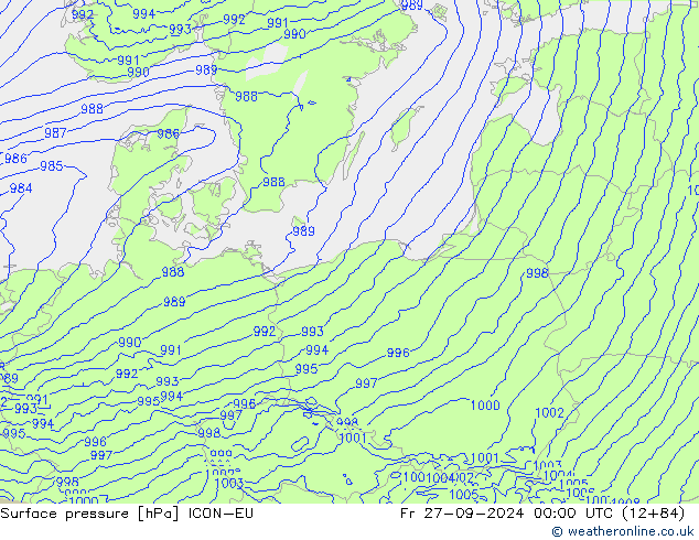 Surface pressure ICON-EU Fr 27.09.2024 00 UTC