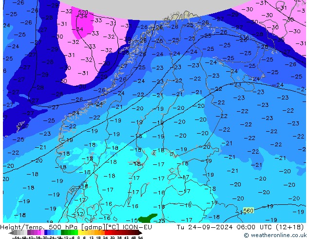 Geop./Temp. 500 hPa ICON-EU mar 24.09.2024 06 UTC