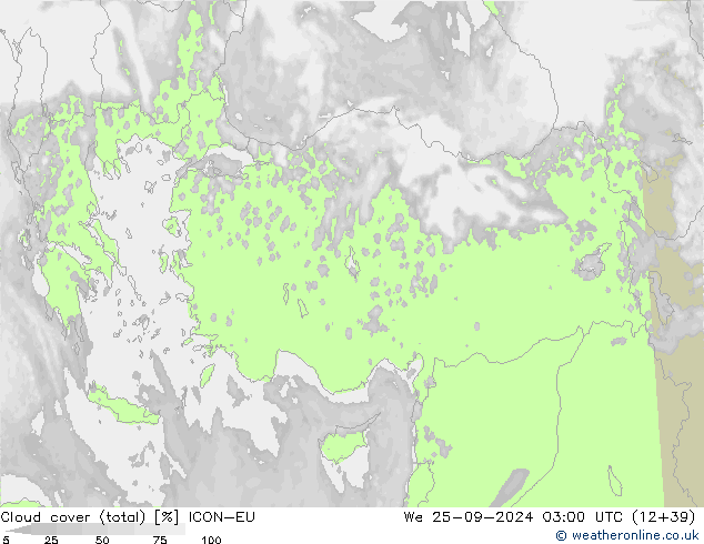 Bulutlar (toplam) ICON-EU Çar 25.09.2024 03 UTC