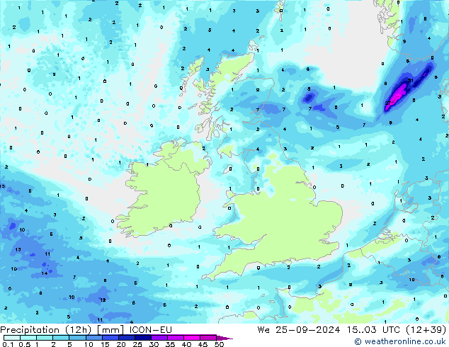 Precipitation (12h) ICON-EU We 25.09.2024 03 UTC