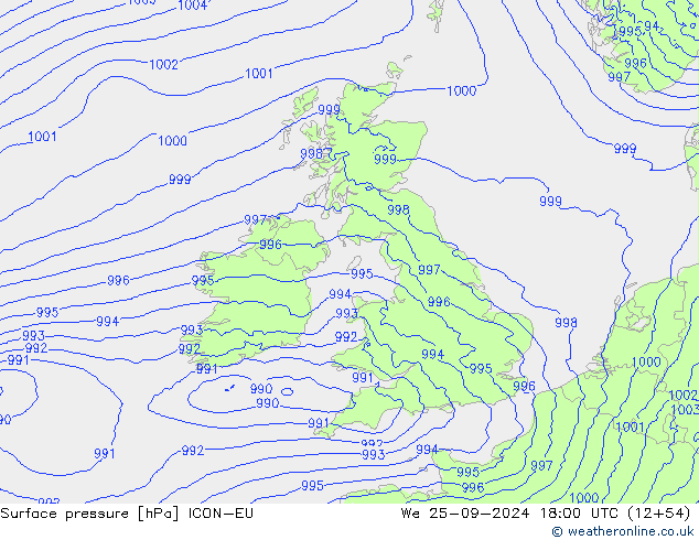 Atmosférický tlak ICON-EU St 25.09.2024 18 UTC