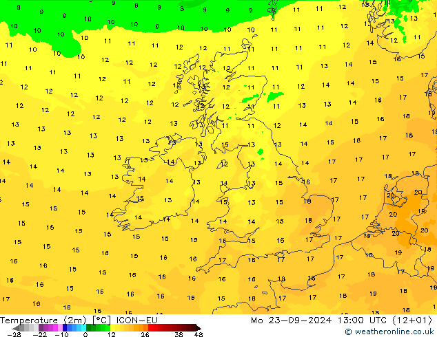 Temperatura (2m) ICON-EU lun 23.09.2024 13 UTC