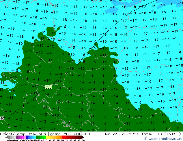 Geop./Temp. 500 hPa ICON-EU lun 23.09.2024 16 UTC