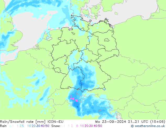 Regen/Schneefallrate ICON-EU Mo 23.09.2024 21 UTC