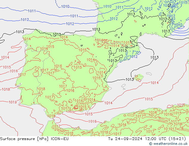 Luchtdruk (Grond) ICON-EU di 24.09.2024 12 UTC