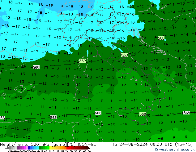 Height/Temp. 500 hPa ICON-EU Tu 24.09.2024 06 UTC