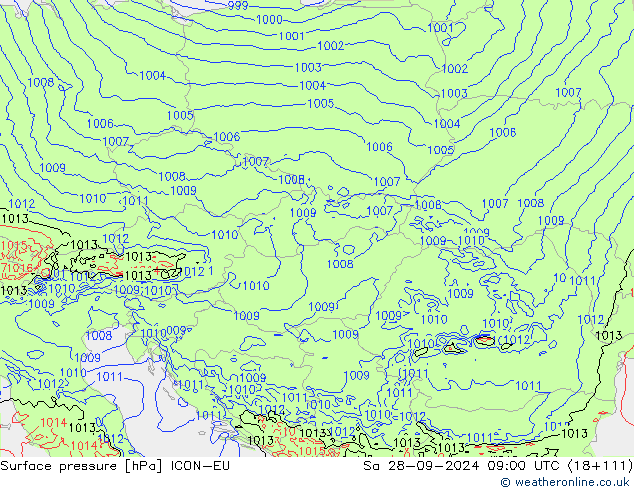 ciśnienie ICON-EU so. 28.09.2024 09 UTC