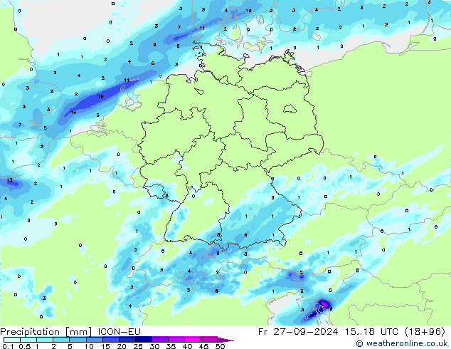 Srážky ICON-EU Pá 27.09.2024 18 UTC