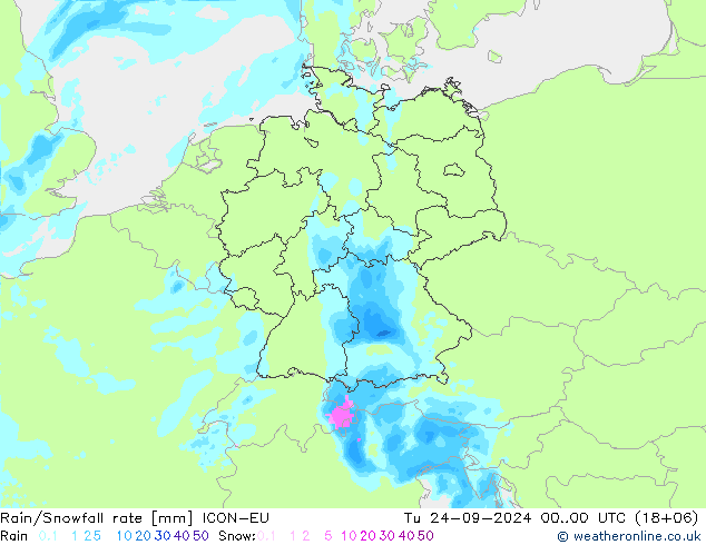 Rain/Snowfall rate ICON-EU Tu 24.09.2024 00 UTC