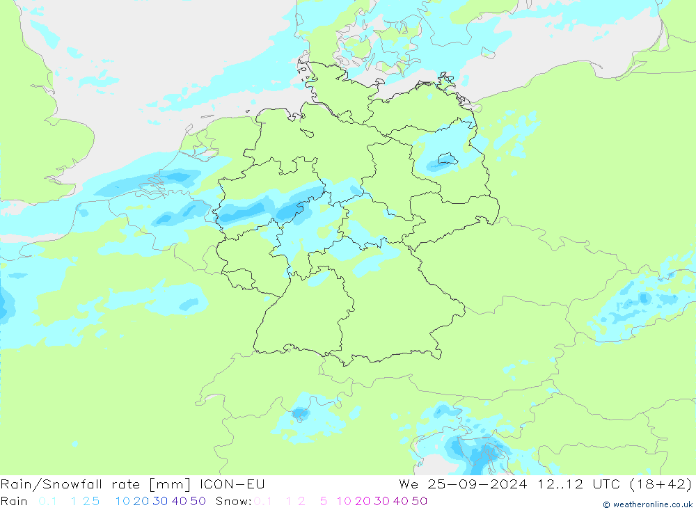 Rain/Snowfall rate ICON-EU mer 25.09.2024 12 UTC