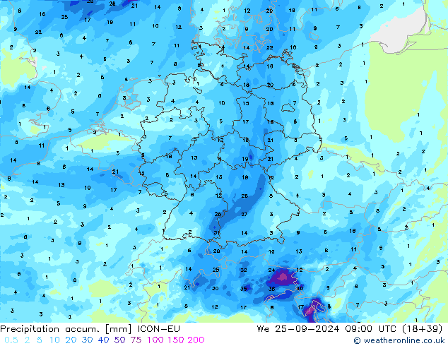 Precipitation accum. ICON-EU  25.09.2024 09 UTC