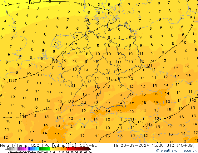 Height/Temp. 850 гПа ICON-EU чт 26.09.2024 15 UTC