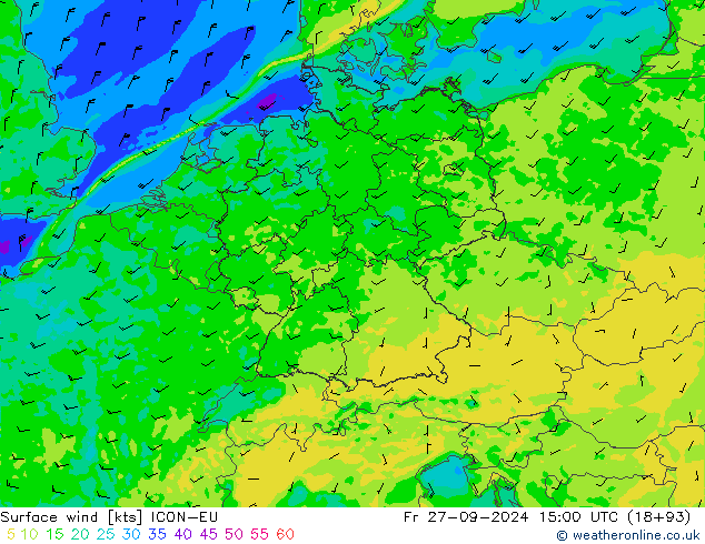 Vento 10 m ICON-EU Sex 27.09.2024 15 UTC
