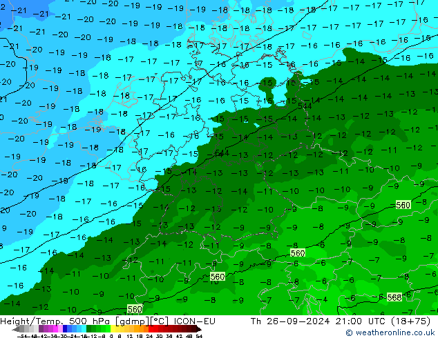 Height/Temp. 500 hPa ICON-EU gio 26.09.2024 21 UTC