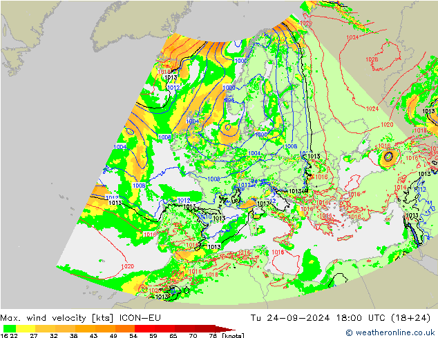 Maks. Rüzgar Hızı ICON-EU Sa 24.09.2024 18 UTC