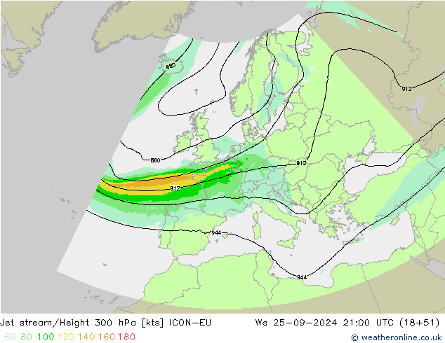 Jet stream ICON-EU Qua 25.09.2024 21 UTC