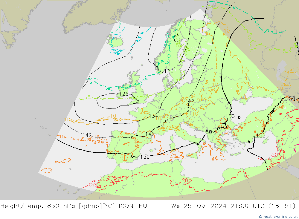 Height/Temp. 850 hPa ICON-EU mer 25.09.2024 21 UTC