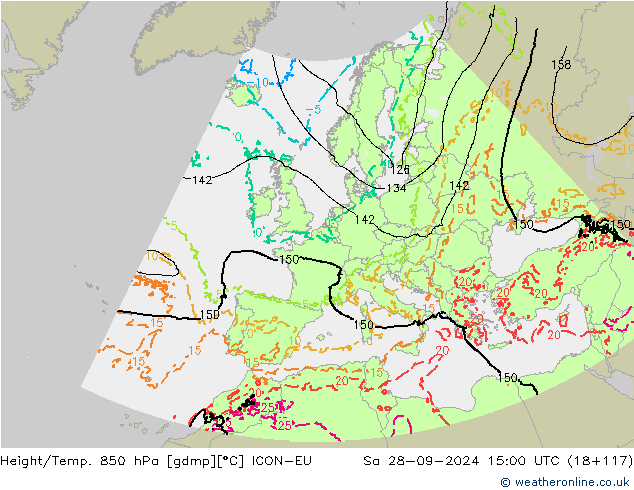 Height/Temp. 850 hPa ICON-EU Sa 28.09.2024 15 UTC